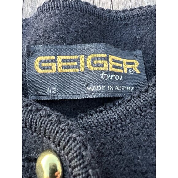 Vintage 90s GEIGER boiled wool black short jacket gold buttons logo sz 42(10) - Picture 4 of 10